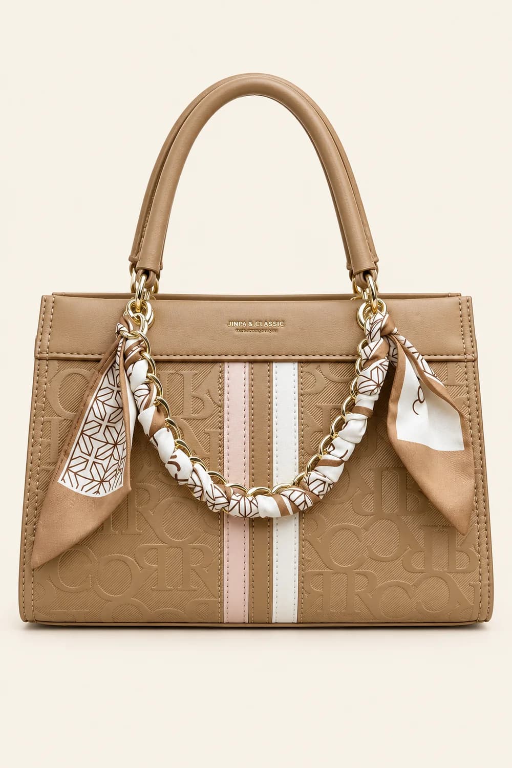 Scarf Handbag, Tan — studio packshot
